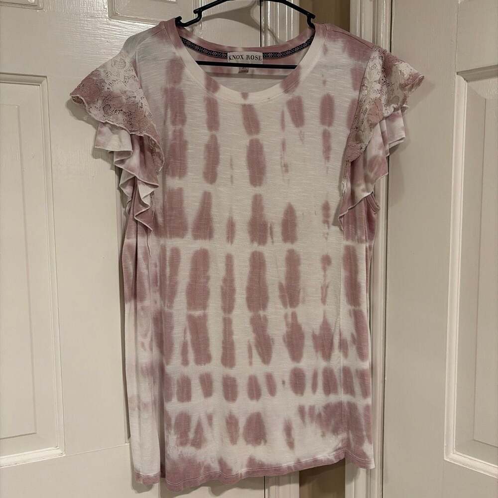 Knox Rose Women's Tie Dye Ruffle Lace Sleeve Top